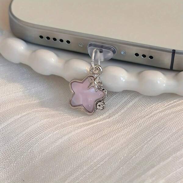 Cute Pentagram Alloy Diamond Star Mobile Phone Dust Plug Pendant With Keychain Pendant DIY Couple Phone