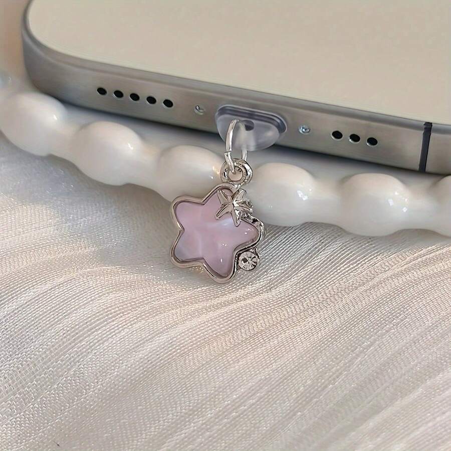 Cute Pentagram Alloy Diamond Star Mobile Phone Dust Plug Pendant With Keychain Pendant DIY Couple Phone