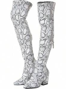 Women's Thigh High Block Heel Pointed Toe Stretch Over Knee Boots - Style - Rắn - Xem 12