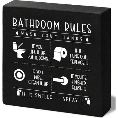 Funny Bathroom Rules Wooden Signs 5x5 Inch Country Farmhouse Toilet Etiquette Box With Lid Compatible Back Plate Bathroom Shelf Decorative Wooden Sign Toilet Paper Holder Label And Housewarming Gift (Hand Washing Guide Unisex)