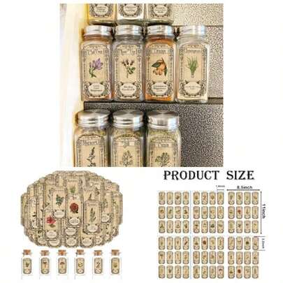 72Pcs Herb Stickers Lables Jars Vintage Spice Apothecary Herb Spice Labels Stickers Spices Sticker Label Bottles Tags Jarsherb72