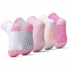 5pairs Children's Baby Girls Non-Slip Toddler Socks Heart Print Crew Socks - Pink - View 8