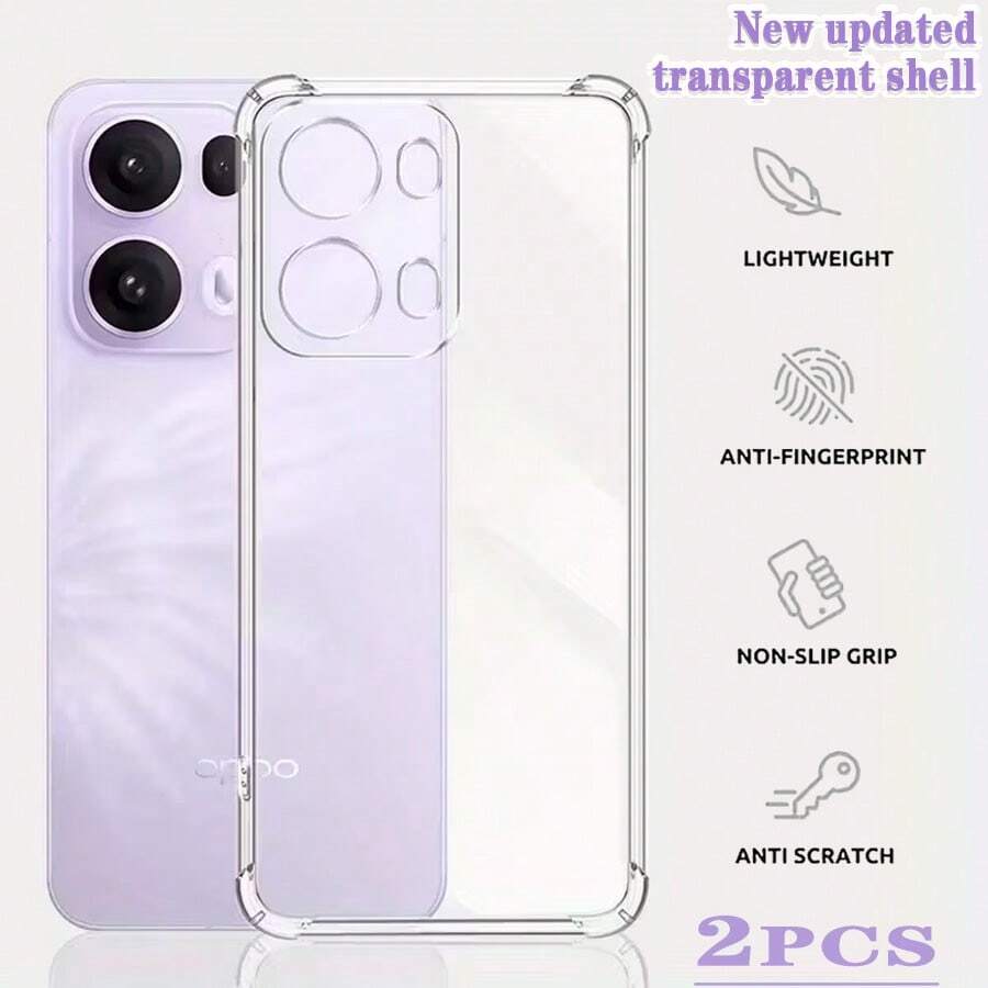 Capa de Telefone Transparente à Prova de Choque com Cobertura Total, Capa de Telefone Transparente Oppo, Capa de Telefone, Capa de Telefone, Capa de Telefone, Capa de Telefone à Prova de Choque, Capa de Telefone Minimalista, Capa de Telefone de Cor Sólida, Capa de Telefone Transparente à Prova de Choque nos Cantos, Capa de Telefone Anti-Queda, Capa de Telefone de TPU, Capa de Telefone Leve - Transparente - Visão 1