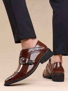 1 双男士尖头低帮 PU 皮革鞋面橡胶鞋底舒适商务休闲鞋，适合办公室和日常穿着 - 酒紅色 - 查看 3