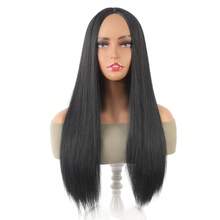 Parrucca nera lunga e dritta in fibra sintetica resistente al calore per donne