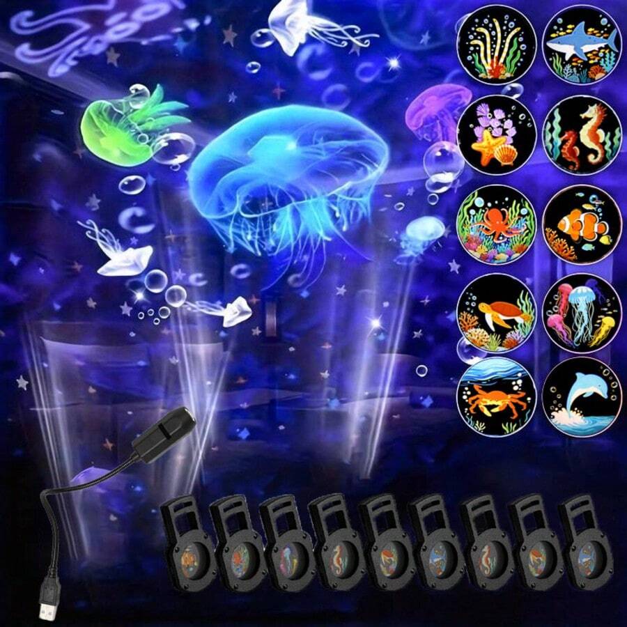 3/6/10 đèn USB, họa tiết rùa, sứa, bạch tuộc khổng lồ, v.v., đèn ngủ, thích hợp làm đèn trang trí phòng ngủ, đèn LED tạo không khí xung quanh, đèn nhỏ di động, món quà tuyệt vời nhất cho Giáng sinh và các lễ hội khác - động vật biển - Xem 1