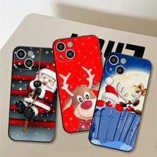 Christmas New Year Gifts Elk Snow Phone Case FOR  14 13 11 12 Pro 8 7 Plus X Pro MAX XR XS MINI New Year Elk Black Covers, Cover Compatible With  17 Case,  17 Pro Case,  17 Pro Max Case