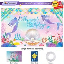 DMermaid Backdrop For Girls Birthdays Mermaid Birthday Decorations Little Mermaids Party Decorations Birthday Banner Backdrops Under The Sea Backdrop For Photography Background 72x44Inches - 紫色 - 查看 3