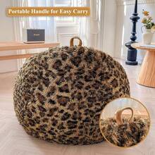 XeGe Faux Fur Leopard Print Bean Bag Chair Cover (No Filler), Fluffy Stuffed Animal Storage Cheetah Bean Bag Home Decor, Furry Fuzzy Big Beanbag Cover Adults Teens, Anti-Slip, Brown - Leopard Print Brown - View 11
