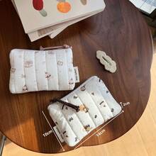 1 件装印花格子可爱卡通兔子熊迷你钱包零钱包化妆包多功能化妆包钥匙包耳机收纳袋带拉链，旅行度假必备收纳包，可收纳卫生巾、钥匙、耳塞、耳机、充电器、口红、香水、护肤品和美容产品，适合女孩、学生、女性，可作为节日礼物、圣诞节礼物、新年礼物、万圣节礼物 - 彩色 - 查看 12