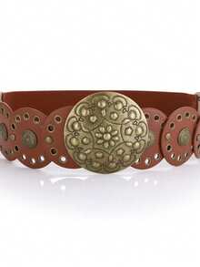 Plus Size Boho Style Heart Patchwork Rivet Decor Retro Western Belt Accessory, Suitable For Music Festivals, Parties, Y2K