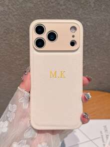 1件個性化奢華荔枝紋人造皮革手機殼，字母姓名客製化，適用於 Apple 17 16 15 14 13 12 11 Pro Max 16 Plus，全包覆鏡頭防摔手機殼，金銀韓式簡約復古情侶手機殼，生日禮物、聖誕禮物、女性個性化禮物、Etsy/客製化產品、為她的客製化禮物、週年紀念禮物、婚禮禮物 - 白色 - 查看 8