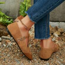 French T-Strap Colorblock Flat Mary Jane Shoes, Suede Round Toe Slip-On Flats, Autumn New Arrival - Brown - View 5