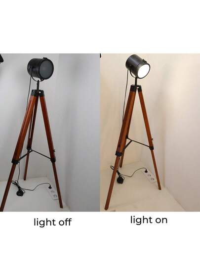 Alpinaluz Cinema Tripod Vloer Lamp, Natural Wood, Adjustable Focus Height, Vintage E27, Living Room Bedroom view 8