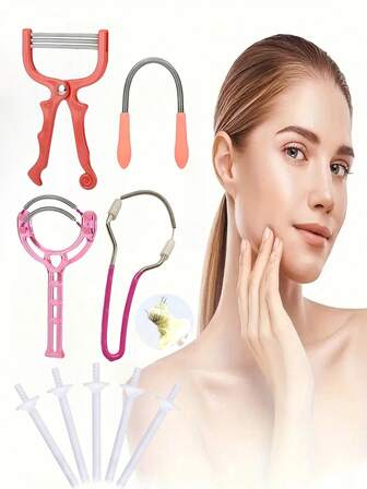 9pcs Women's Spring Hair Remover - Portable Face, Chin, Cheek, Beard, Nose Hair And Upper Lip Hair Remover - Spring Hair Removal Tool, Practical Gift For Christmas, Valentine's Day And Wedding