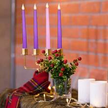 4pcs Flameless Advent Candles, Battery Operated LED Taper Candles, Purple & Pink Flickering, Suitable For Wreaths, Thanksgiving, Christmas, Outdoor Dining Table Decor (3 Purple, 1 Pink) (Batteries Not Included) - Purple - View 4