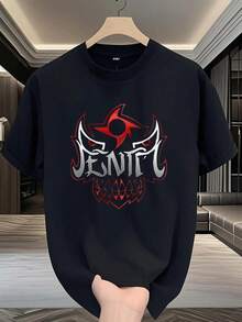 Camiseta informal de moda con estampado de letras en blanco y negro, 2 camiseta con estampado gráfico de letras de dibujos animados, 180 gramos, 100 % algodón puro y pesado. - Negro - Ver 3