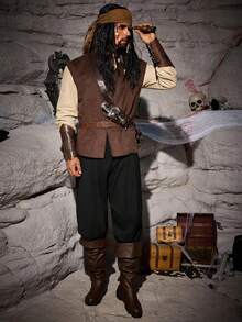 Men's Medieval Pirate Pants Renaissance Viking Style Ankle Length Ren Faire & Halloween Costume Trousers - 黑色 - 查看 3