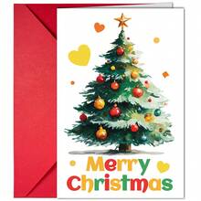 1 pieza Juego de tarjeta de felicitación y sobre de Navidad con diseño de árbol de Navidad, tarjeta en blanco para escribir a mano, tarjeta elegante navideña, tarjeta decorativa para regalo