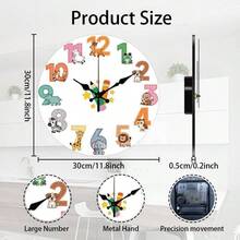 - Reloj de pared con patrn de animales de dibujos animados de 12 pulgadas, sin tictac, reloj redondo para colgar en la pared, funciona con pilas para recmara, sala de estar, cocina, oficina - Animales de dibujos animados - Ver 3