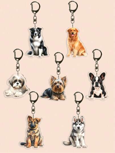 1 chaveiro de acrílico plano 2D - design animado de border collie, pastor alemão; golden retriever; buldogue francês; husky; yorkshire terrier; spaniel. Chaveiro durável e leve para mulheres, presente para amantes de animais de estimação.