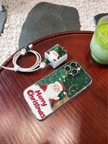 5pcs Transparent TPU Snowflake, Santa Claus, Reindeer Pattern Charger Cable Protector Case + Matching Phone Case, Compatible With 20W Fast Charger Compatible With Apple, 25W For Samsung, 120W For Xiaomi