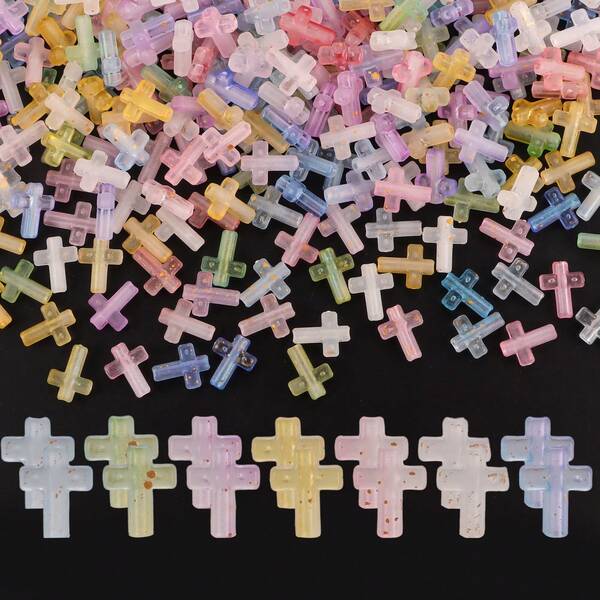 50 peças pingentes de contas cruzadas de acrílico de cores mistas aleatórias, faça você mesmo, artesanato para fazer joias