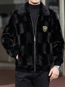 Men'S Fashion Faux Mink Coat, Luxury Thick Warm Lapel Collar, Jackets Are Suitable For Winter With Letter Patterns