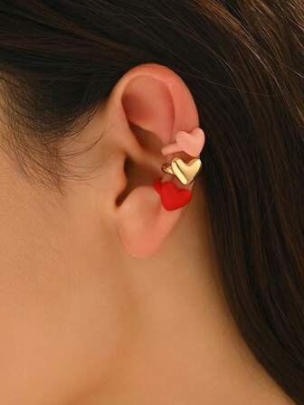 1 pieza Elegante y de moda Minimalista Pendiente de oreja con forma de corazón de 3 colores, para orejas sin perforar, adecuado para uso diario, fiestas, regalos y talla grande ocasiones de las mujeres