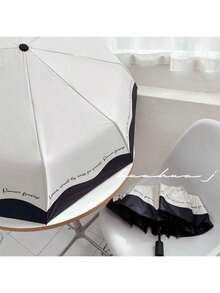 Retro französische Rose, stilvoller minimalistischer schwarzer Vinyl-Regenschirm mit Doppelfunktion, Sonnenschutz und regendicht, romantisch