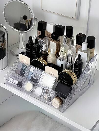 Acrylic Display Stands For Makeup Organizer, Clear Jewelry Showcase Rack For Pins Badges Perfumes, Adjustable Shelf Decor, Sturdy Multipurpose Storage Solution Multicolor