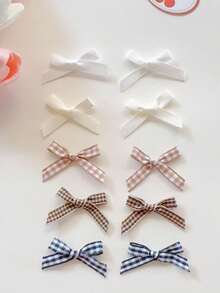 12/10/6 Stück Mädchen Milchkaffee-Farbpalette kariertes Muster Y2K-inspirierte Mini-Schleifen-Haarspangen Set - Süß & niedlich rutschfeste Schleifenspangen für Teenager und Mädchen, vielseitig für alle Haartypen