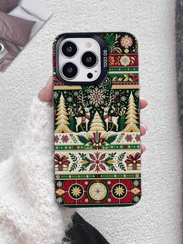 1pc Creative Christmas Pattern Design IMD Colorful Silver Phone Case Suitable For IPhone11, 11Pro, 11ProMax, 12, 12Pro, 12ProMax, 13, 13Pro, 13ProMax, 14, 14Pro, 14PLUS, 14ProMax, 15, 15Pro, 15PLUS, 16, 16Pro, 16ProMax, 16PLUS