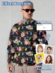 Felpa con cappuccio personalizzata con grafica per uomo, personalizzata con ritratto, animale domestico, cartone animato, disegni natalizi, felpa con stampa interessante per uomo e donna - nero - Visualizzare 1