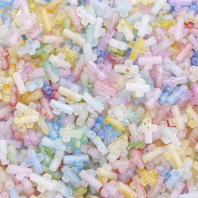 100 件渐变色亚克力十字形隔珠散珠适用于珠宝 DIY 项链手链手机壳钥匙扣制作工艺品散装