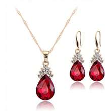 Hasnsofie Jewellery Set For Women Sapphire Ruby Stone Gold Tone Earrings And Necklace With Pendant 18K Gold Plated Red And White Drop Austrian Crystal Women's Jewellery With Gift Box