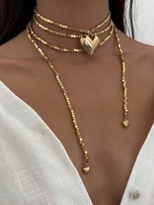 1pc Bohemian Geometric Square Beaded Teardrop Tassel Long Necklace, Luxurious Vacation Party Jewelry Gift For Women & Couples, Versatile Wear (Multiple Wearing Styles)