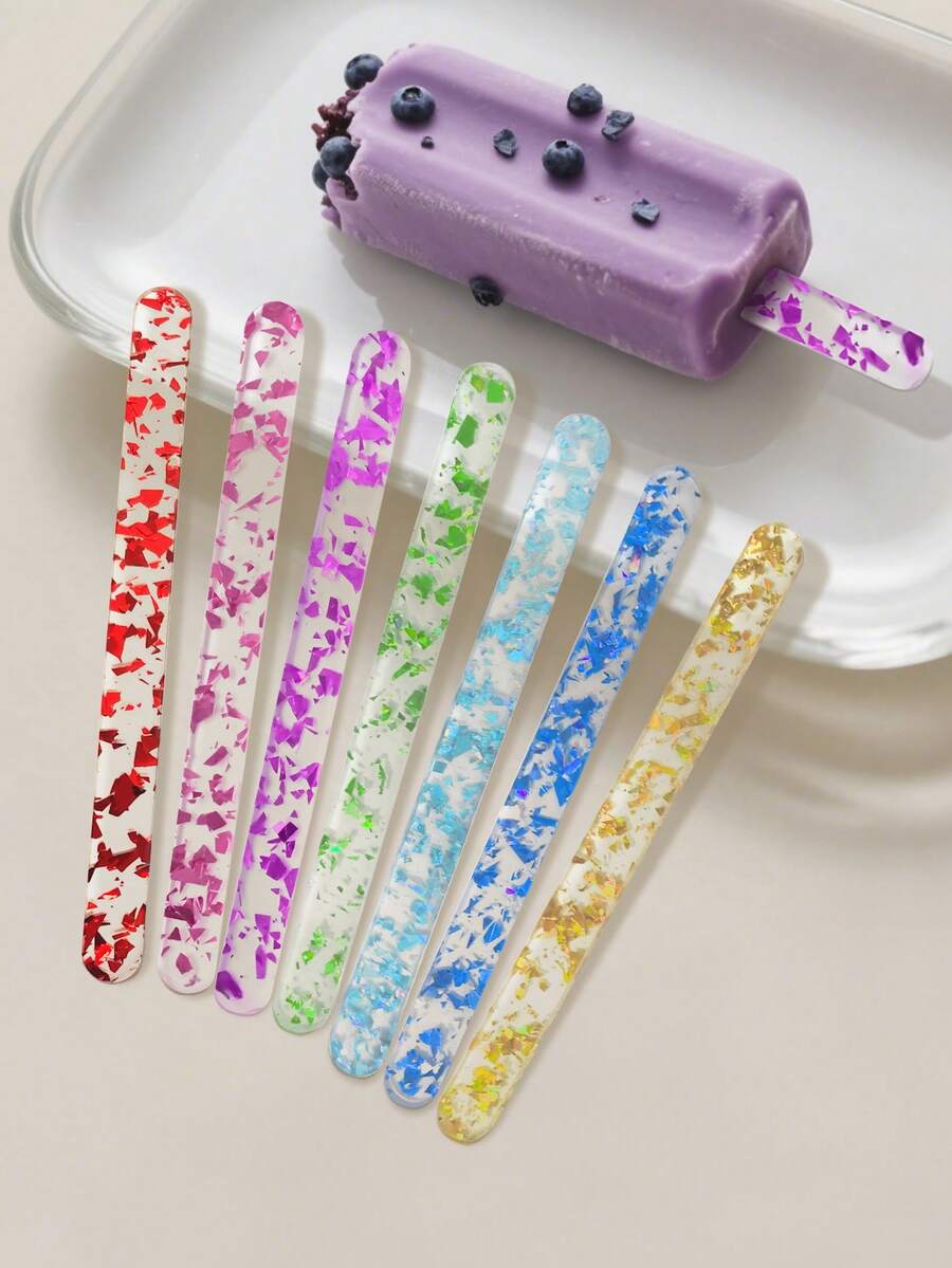 7/15pcs Reusable Colorful Acrylic Popsicle Sticks, Cake Pop Sticks, Ice Cream Sticks, Craft Sticks, Lollipop Sticks - Reusable DIY Popsicle Sticks, Fun Design