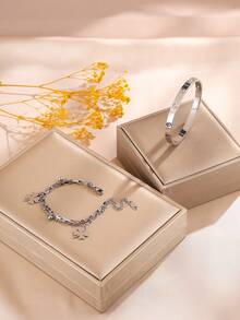 2 pezzi Set di braccialetti e bracciali alla moda e minimalisti con decorazioni in strass e catene a più strati, adatti per l'uso quotidiano delle donne