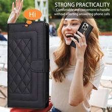 奢华钱包时尚双扣小香风带卡槽相框支架功能磁力翻盖 PU 人造皮革外壳兼容三星 Galaxy ForiPhone，兼容小米 Redmi 兼容华为 OPPO 软硅胶带手带商务防震保护套 - 黑色 - 查看 9