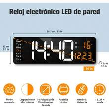 Relojes de Pared Digital de 16 Pulgadas, reloj digital, con Control Remoto, Fecha, Semana, Temperatura, Temporizador, 1224 Horas, para Cocina, Sala de Estar, Aula, Gimnasio, Cochera Naranja - naranja - Ver 5