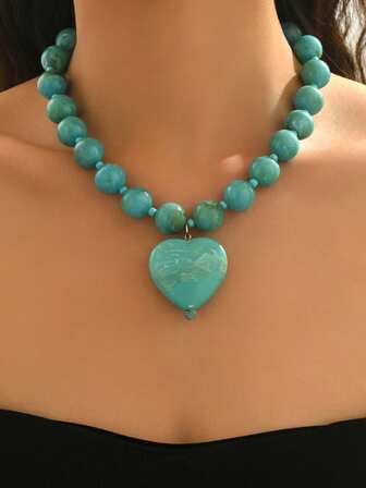 1pc Elegant Fashion Personalized Gold Heart, Orange & Red Resin 3D Heart Multiple Pendants, French Drip Oil, Gold Chain, Asymmetric Pattern, Pink, Burgundy, Blue, Orange Resin 3D Heart, Hollow Heart, Faux Pearl, Random Size Burgundy, Green Bamboo Bead, Star Element Women Necklace, Suitable For Daily Wear, Vacation, Party