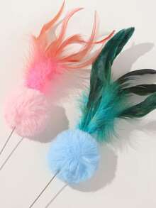 1个宠物猫逗猫棒玩具 - 闪亮软管/彩色珠子/柔软绒球/撞色羽毛/铃铛/时尚设计，耐咬耐抓，自娱自乐，玩具（颜色随机）