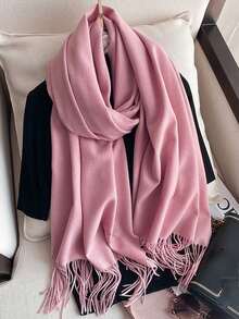 1pc Women's Black Thickened Plush Wool Double-Sided Imitated Cashmere Scarf, Elegant And Fashionable, Couple Shawl Scarf, Versatile And Warm, Suitable For Daily Use In Autumn And Winter - Skin Powder B - View 2