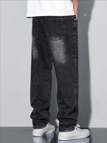 Teen Boy Pocket Straight Loose Casual Jeans, Simple & Fashionable