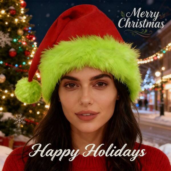 1 Stück Vintage Weihnachtsmütze Vintage Grün & Rot Fellmütze - Weiche Polyester & Elasthan Mischung, perfekt für Weihnachtspartys, Baumschmuck & festliche Feiern, festliche Kopfbedeckung