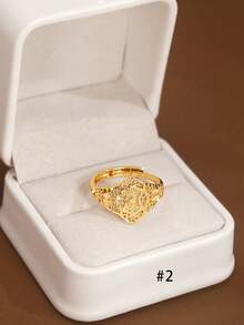 1pc Handcrafted Oval Sun Pattern Adjustable Ring, 24K Gold Plated, Suitable For Women, No Packaging - Oval Series - View 14