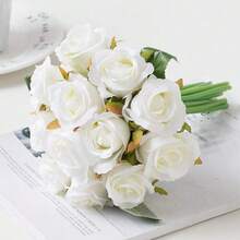50PCS Large Velvet Artificial Roses 4.14" Real Touch Long Stem Fake Flowers In Bulk For Flower Arrangement, Wedding, Home & Party Decor (White) - 12 Heads Rose-white - View 8