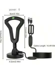 4K 1080P 数字高清电视天线，带 DTMB 高清电视双信号放大器，专利吸盘天线 - 黑色 - 查看 6