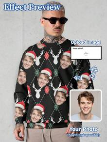 Customized Men's Sweatshirt, Can Customize Patterns, Portraits, Family Members, Pets, Cartoons, Holiday Themes, Christmas - Black - View 1